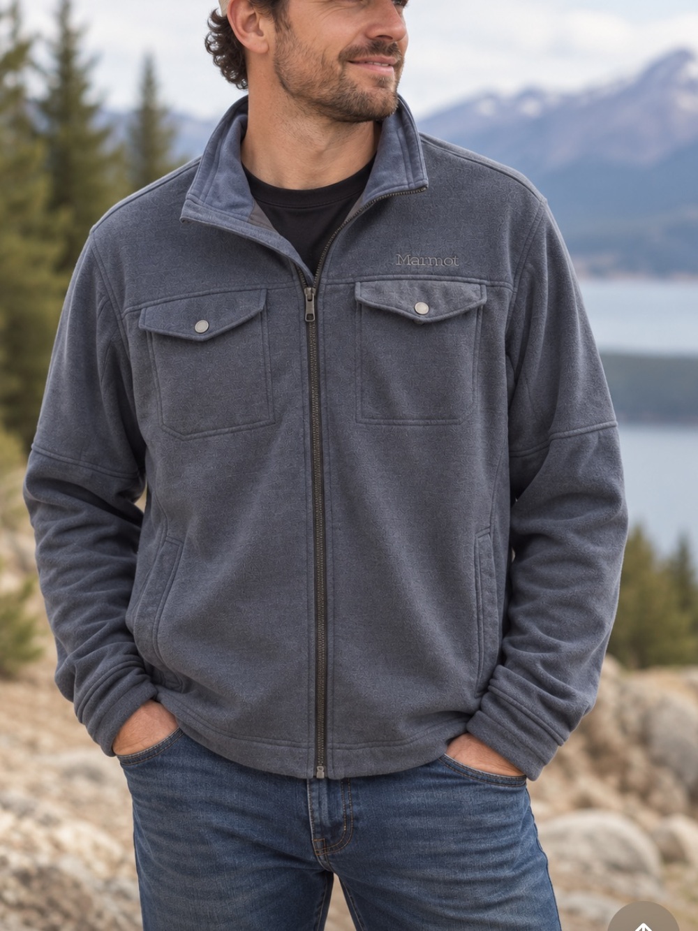 Marmot Men’s Gray Fleece Softshell Full Zip Jacket Large